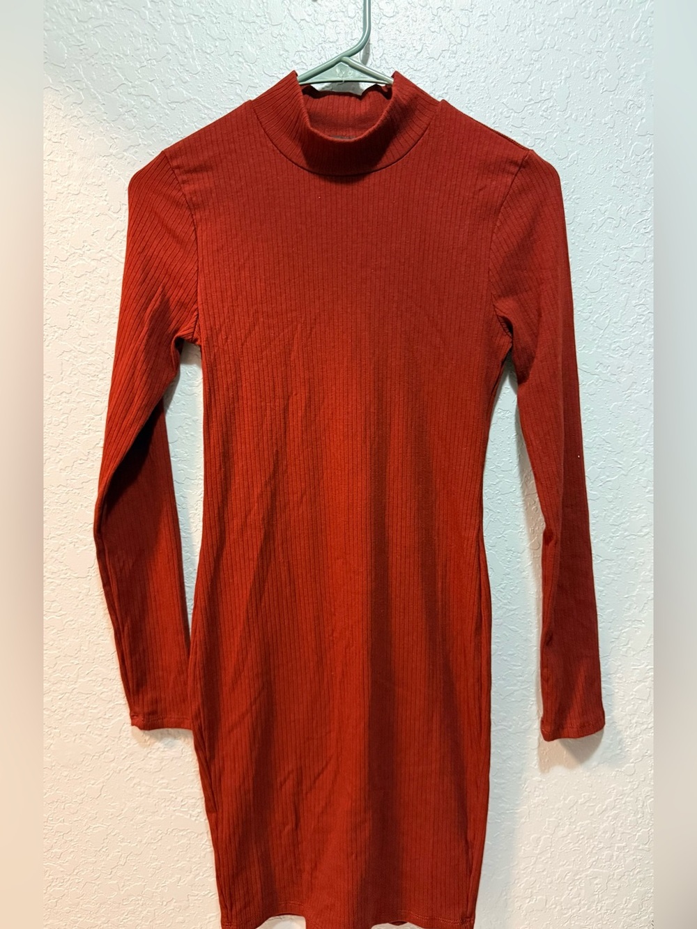 Ribbed Rust Reddish/ Brown Turtleneck Bodycon Dress